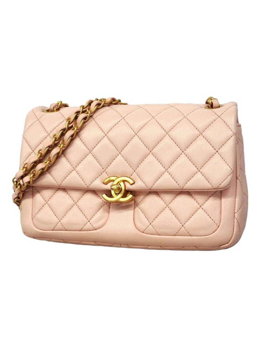 Chanel Shoulder Bag Quilted Lambskin Pink Gold